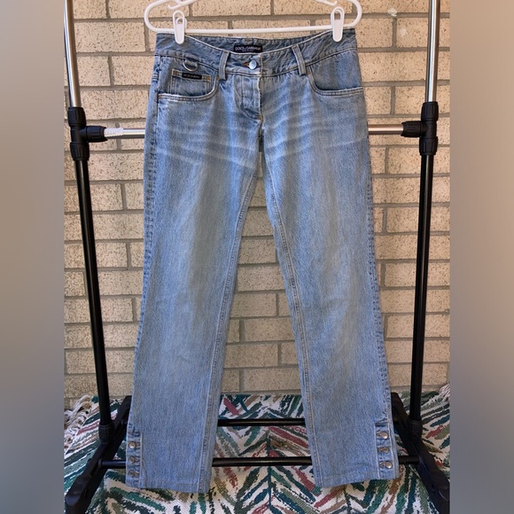 Vintage Dolce & Gabbana Light Wash Low Rise Jeans Button Hem Jeans Button Fly - Picture 1 of 17